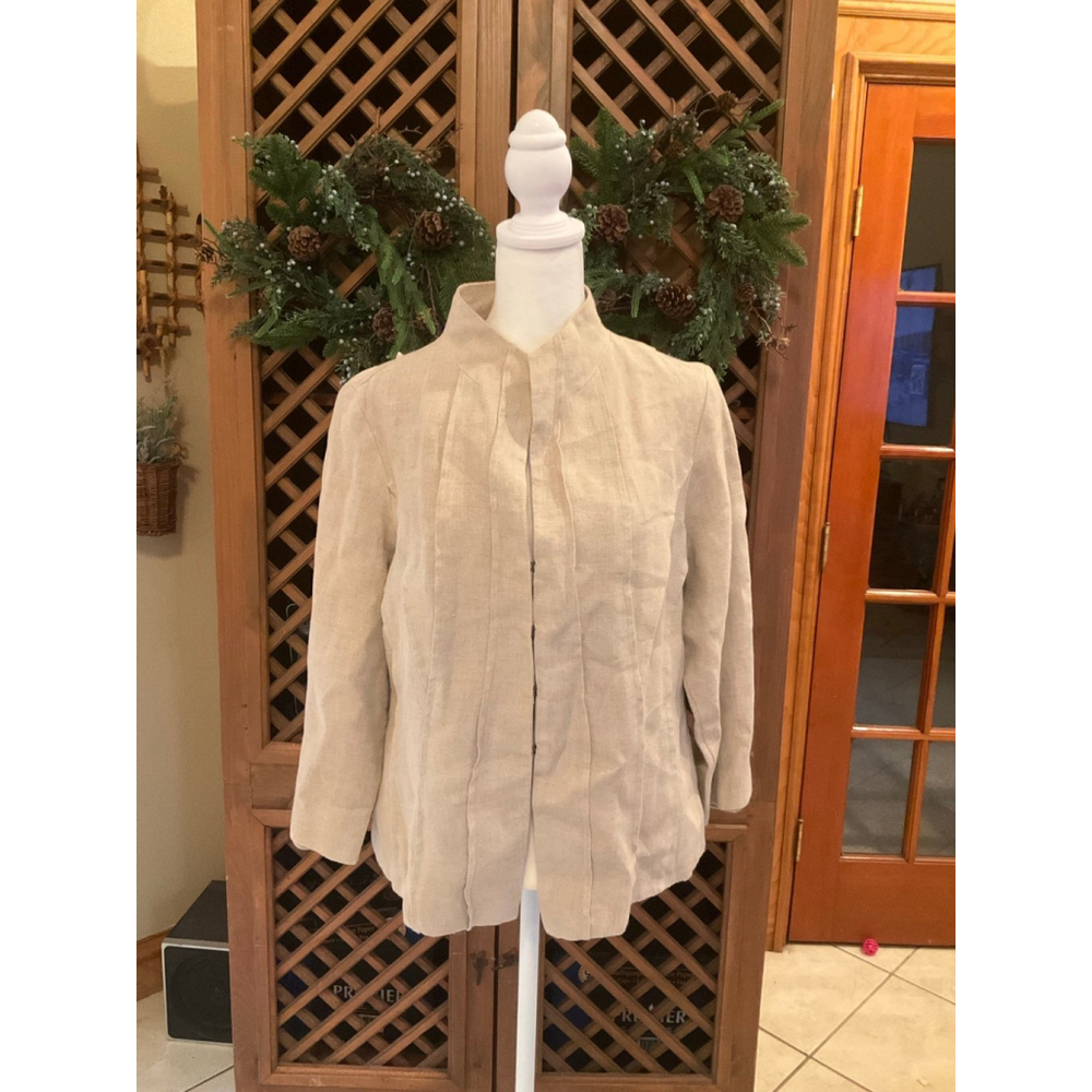 Eileen Fisher Linen Blazer Capsule Jacket Size 12 Neutral Minimalist